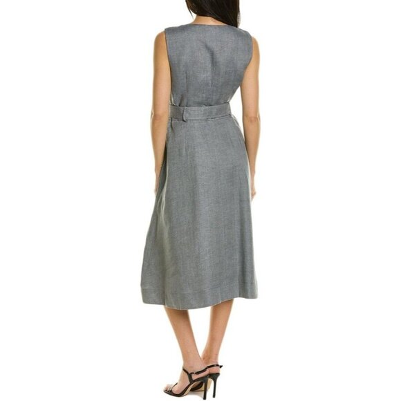 Lafayette 148 New York Womens XL Gray 100% Linen Sleeveless Belted Midi Dress - Picture 3 of 14